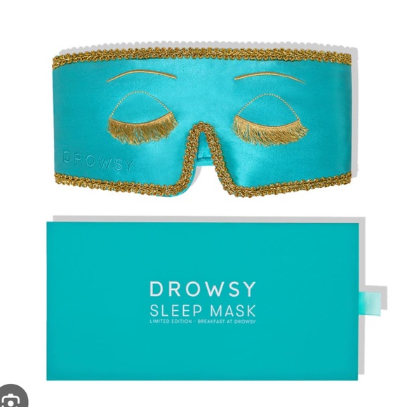 drowsy Other - Turquoise Sleep Mask with Gold Accents